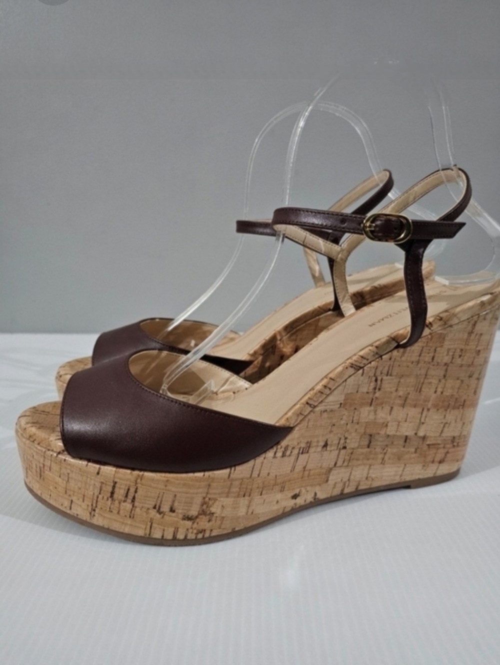 Stuart Weitzman Palmina Wedge Sandal Womens 11 Brown Leather Cork Platform NEW